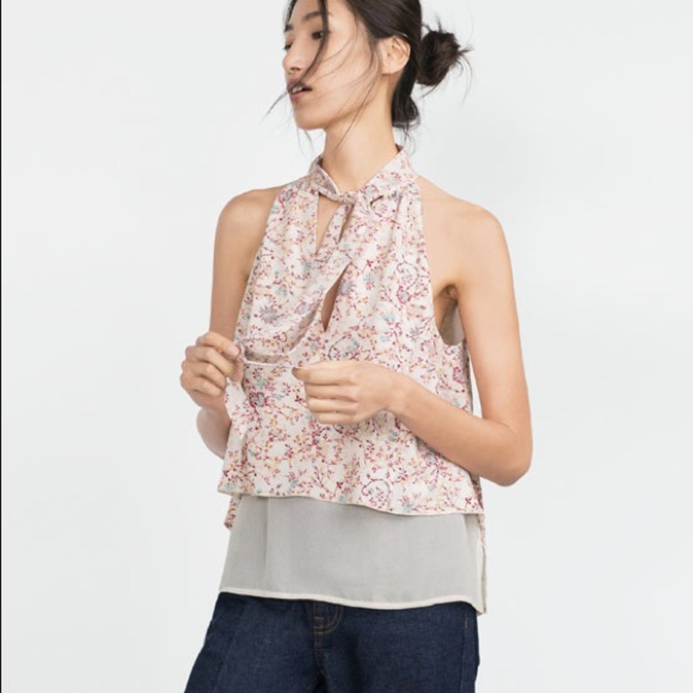Zara top with tie neck